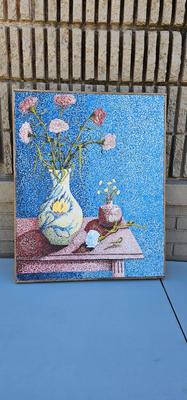 Original Lovely Still Life Painting in Pointillist Style, Vintage