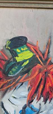 Original Vintage Pennywise Clown Painting in Ornate Frame Signed E.