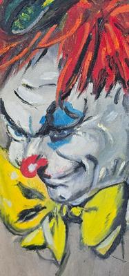 Original Vintage Pennywise Clown Painting in Ornate Frame Signed E.