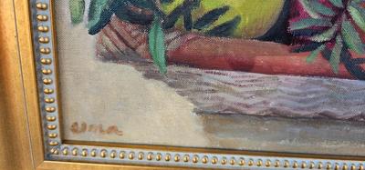 Vintage Original Fruit still Life in Basket Painting Signed in Nice Frame