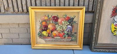 Vintage Original Fruit still Life in Basket Painting Signed in Nice Frame