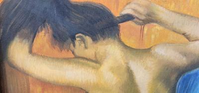 Large Nude Painting, Original painting, after Edgar Degas "Woman at her Bath" Framed