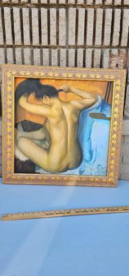 Large Nude Painting, Original painting, after Edgar Degas "Woman at her Bath" Framed