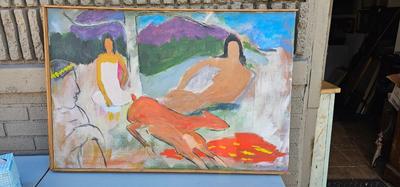 Really cool painting Signed R. Milliman women lounging