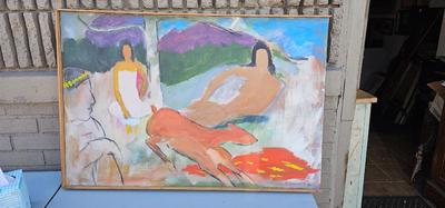 Really cool painting Signed R. Milliman women lounging