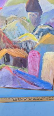 Painting of Village, Road, Hills done abstractly in Pastel Colors