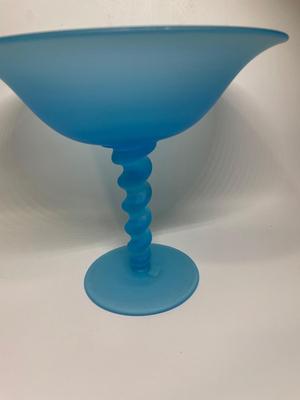 Tiffin Glass Sky Blue Satin Compote