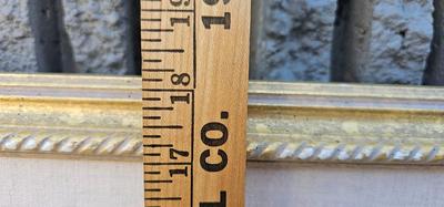 Framed Painting of Boat in water with Rural Scene Mountains