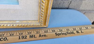 Framed Painting of Boat in water with Rural Scene Mountains