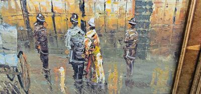 Painting Paris Street Scene with Eiffel Tower, framed,