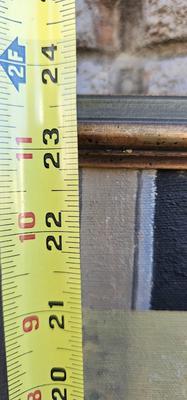 Painting of Barrel, wheel and other items in a junk heap, framed, signed