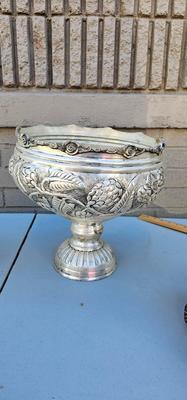 Large Silver Repousse Footed Bowl