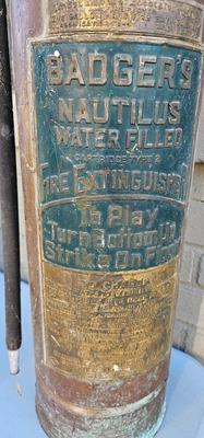 Copper and Brass Badger's Antique fire extinguisher