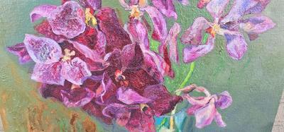 Painting of flowers, pinks and green