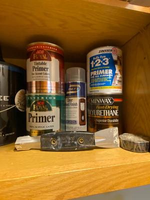 A GALLON OF BEHR MARQUEE PAINT, 123 PRIMER, WOOD FINISHINGS, NEW PAINT BRUSHES, ROLLERS AND MORE!