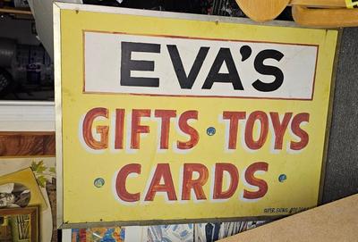Vintage Hand Painted Sign for Eva's Gift Shop