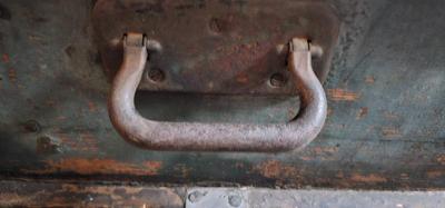 Antique Wood Carpenters Tool Chest Beautiful Faded Paint Tin on Top