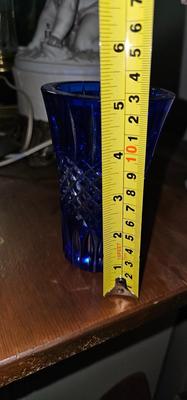 7 Vintage Cobalt Blue Cut to Clear Crystal Glasses
