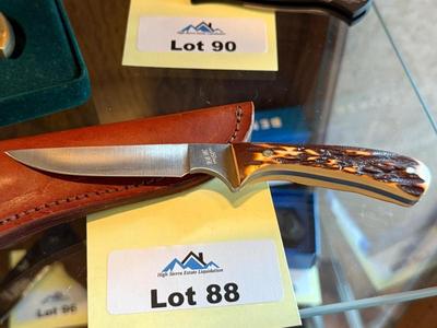 Bear & Son small fixed blade knife w/leather sheath