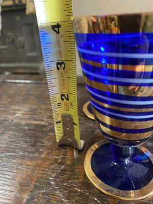 Vintage cobalt and gold cordial glasses