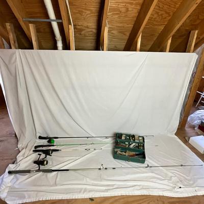 A1432 Fishing Gear Lot: Rods, Reels, and Tackle Box
