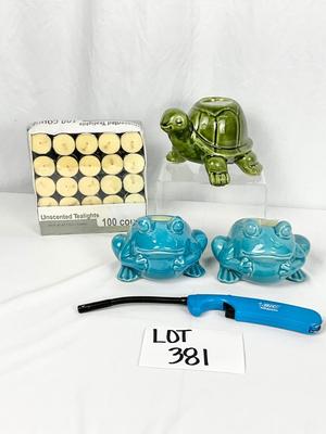 Lot M 381 Pier One Ceramic Frog & Turtle Candle Holders