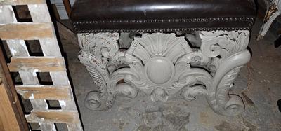 Theodore Alexander Mahogany Leather Nailhead Acanthus Foot stool Rest Ottoman (PAINTED)