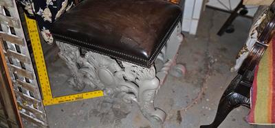 Theodore Alexander Mahogany Leather Nailhead Acanthus Foot stool Rest Ottoman (PAINTED)