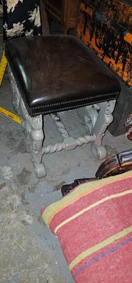 Theodore Alexander Mahogany Leather Nailhead Acanthus Foot stool Rest Ottoman (PAINTED)