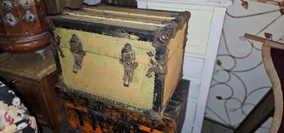 Small Antique Chest 19C Painted yellow