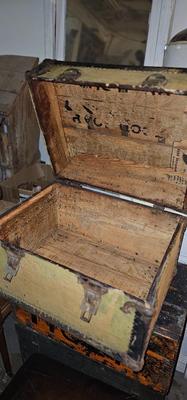 Small Antique Chest 19C Painted yellow