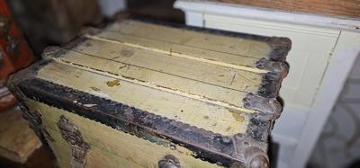 Small Antique Chest 19C Painted yellow