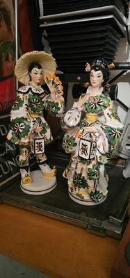 Two Very Large Capodimonte Asian Women Figurines Porcelain