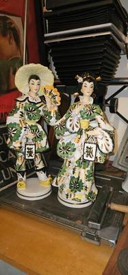 Two Very Large Capodimonte Asian Women Figurines Porcelain