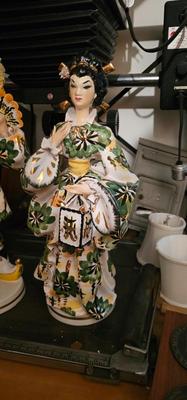 Two Very Large Capodimonte Asian Women Figurines Porcelain