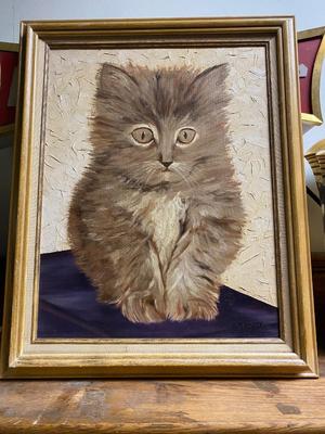 Adorable kitten painting Naif Primitive