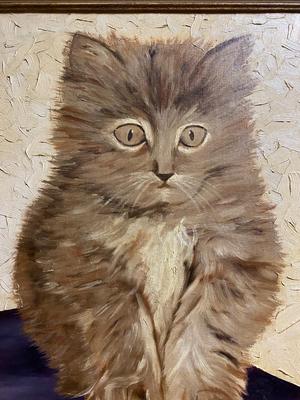 Adorable kitten painting Naif Primitive