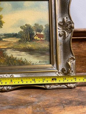 Vintage small framed landscape, Ornate Frame, Signed DeCastro