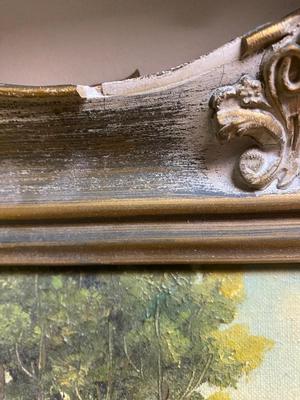 Vintage small framed landscape, Ornate Frame, Signed DeCastro