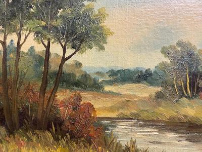 Vintage small framed landscape, Ornate Frame, Signed DeCastro