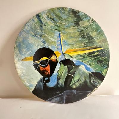 UBL1447 Vintage Original Pilot Painting on Wood by Peter Haberkorn (1976)