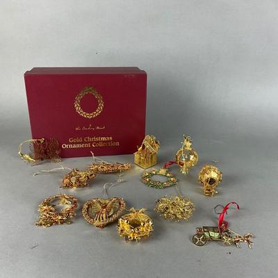 A1465 12 Danbury Mint Gold Christmas Ornament Collection