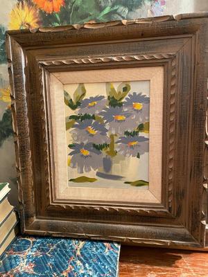 Abstract flowers in carved wood frame