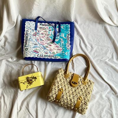 M1525 Vintage Handbag Lot 70's Wooden Purse, Pritzi, Talbots