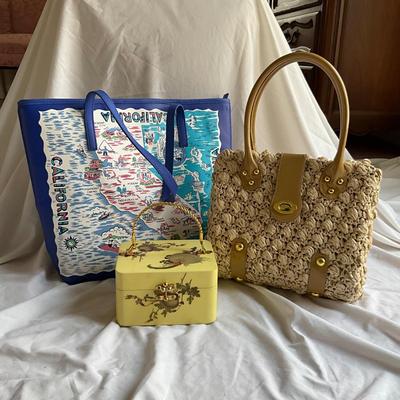 M1525 Vintage Handbag Lot 70's Wooden Purse, Pritzi, Talbots