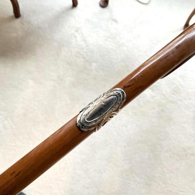 DR1546 Antique Wooden Silver Banded Walking Cane