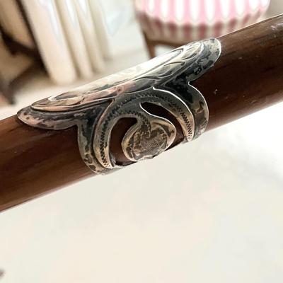 DR1546 Antique Wooden Silver Banded Walking Cane