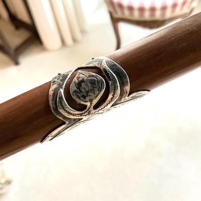 DR1546 Antique Wooden Silver Banded Walking Cane