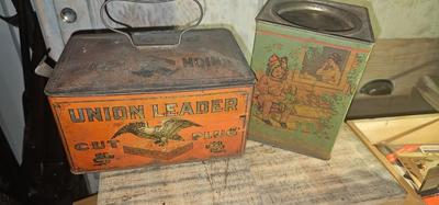 2 vintage tins Union Leader Tobacco and Kavanaugh's Coffee
