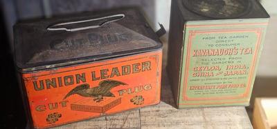 2 vintage tins Union Leader Tobacco and Kavanaugh's Coffee